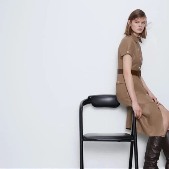 Zara Women Belted Faux Leather Amazing Dress BRAND NEW WITH TAGS - Picture 4 of 5